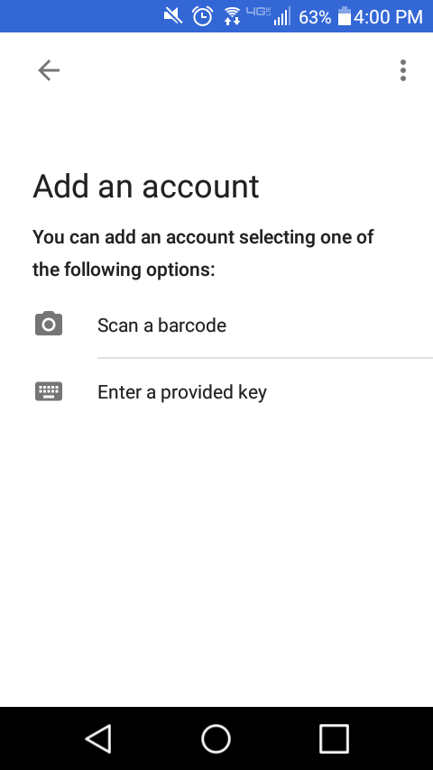 Google Authenticator: Add Account
