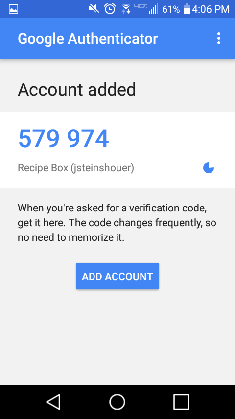 Google Authenticator: account added